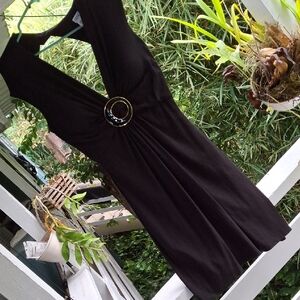 Cache Black Mini Dress with Gold Ring Detail